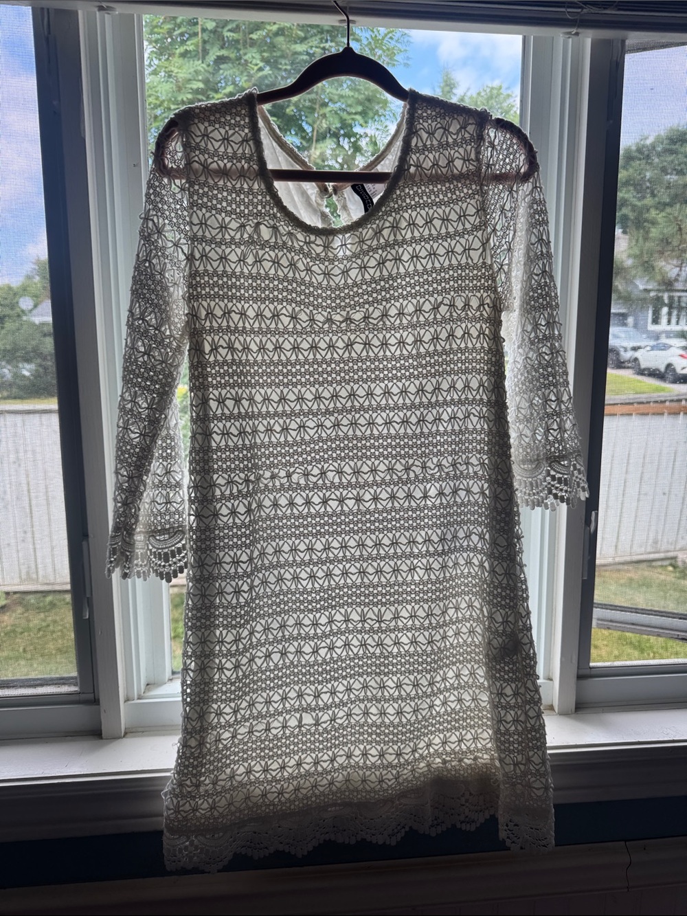 Divided White Crochet Lace Mini Dress